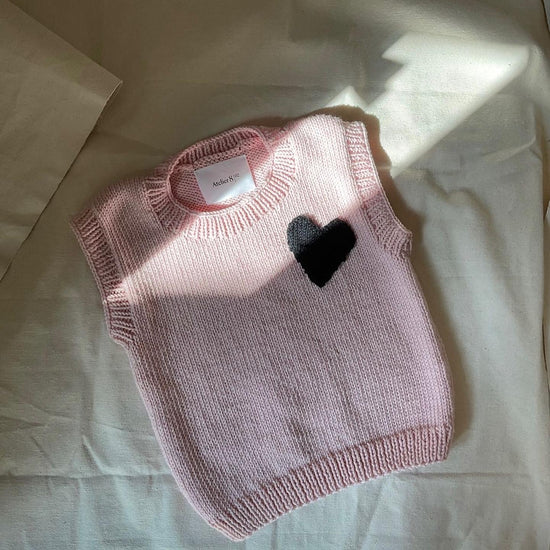 KIDS - Wool knitted vest - HEART - Pink