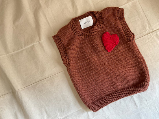 KIDS - Wool knitted vest - HEART - Terracotta