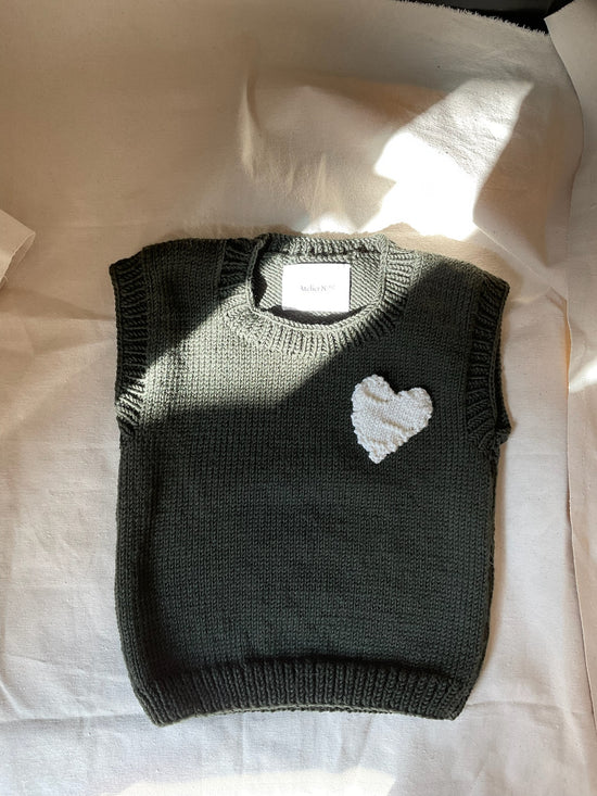 KIDS - Wool knitted vest - HEART - Heritage Green